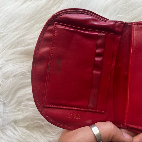Vintage Gucci Red Leather Dome Lilypad Wallet Small Clutch Rare - Picture 11 of 16